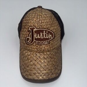 JUSTIN BOOTS Cap / Baseball  / Hat "Woven‎ Straw" SnapBack Brown One Size